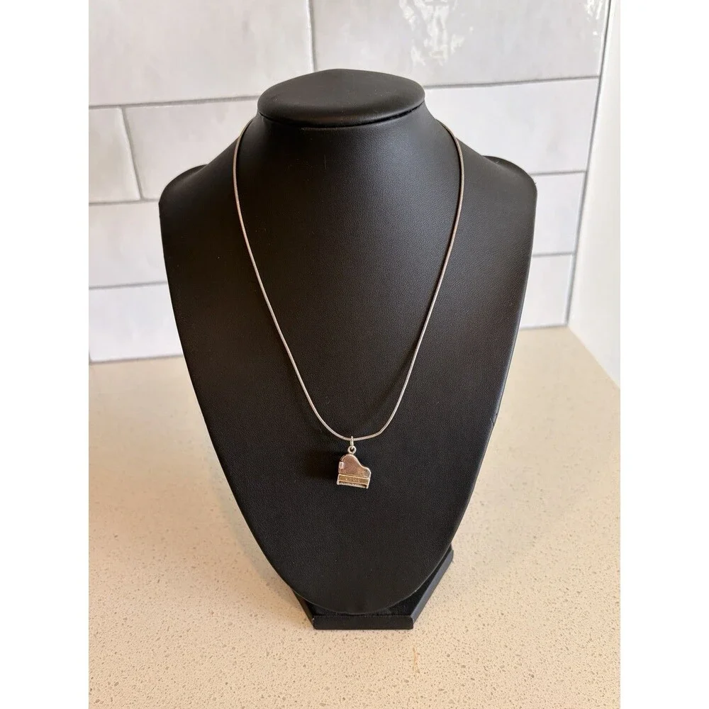 925 Sterling Silver  Vintage Petite Grand Piano Motif Necklace Pendant (OPENS)